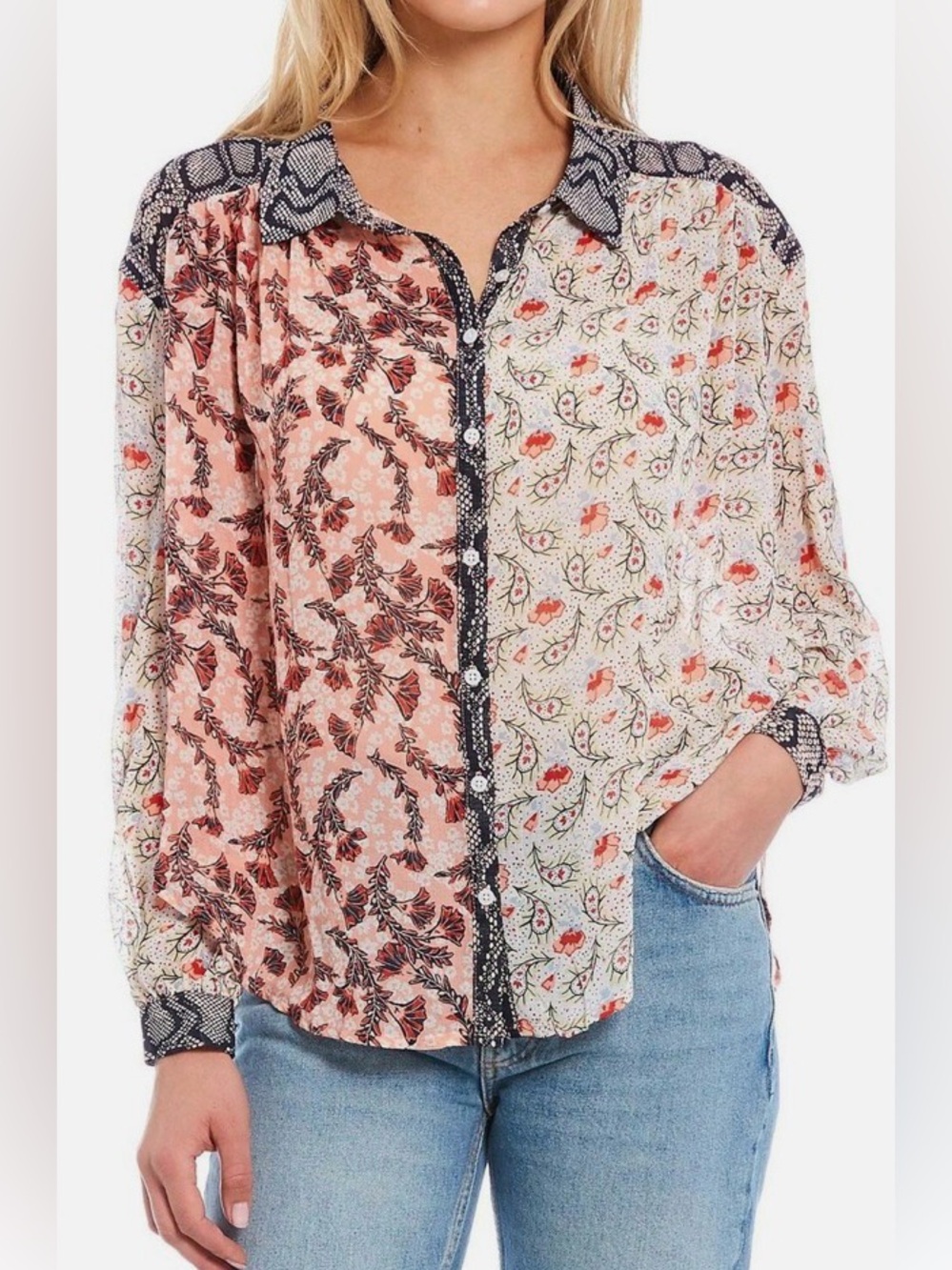Free People Dani Paisley Mixed Print Button Up Top Size XS